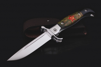 Складная "Финка НКВД" с красной звездой. Сталь Böhler k 340. Рукоять карельская береза (зеленая).